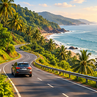 Scenic road winding along the Konkan coast